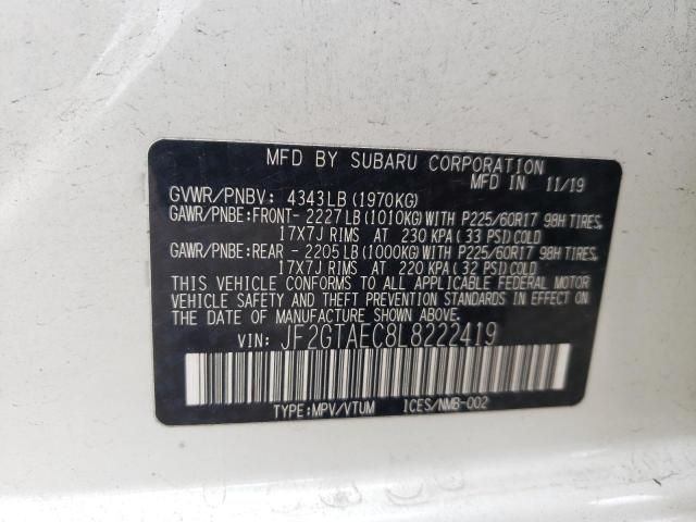 Photo 10 from auction – 2020 SUBARU CROSSTREK with VIN JF2GTAEC8L8222419