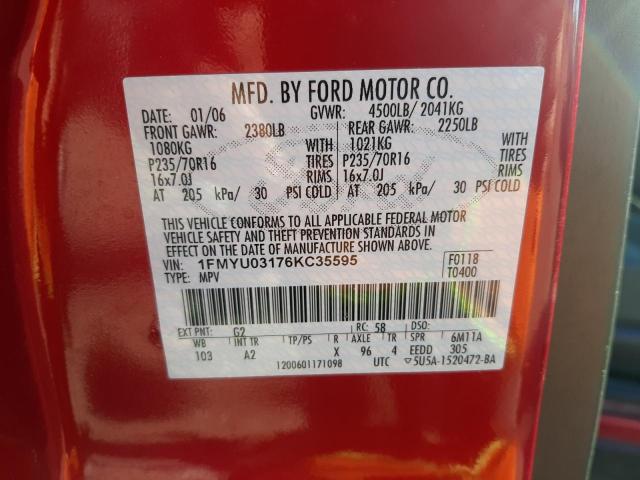 Photo 10 from auction – 2006 FORD ESCAPE XLT with VIN 1FMYU03176KC35595