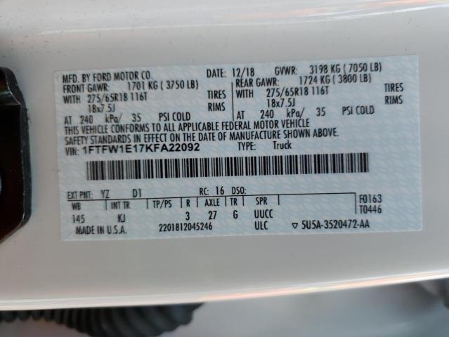 Photo 10 from auction – 2019 FORD F150 SUPER with VIN 1FTFW1E17KFA22092