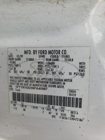Photo 10 from auction – 2009 FORD RANGER with VIN 1FTYR10D09PA40987