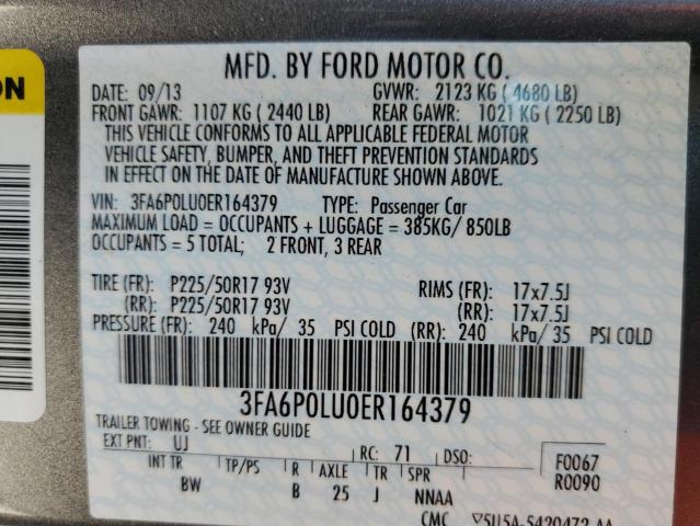 Photo 10 from auction – 2014 FORD FUSION SE with VIN 3FA6P0LU0ER164379