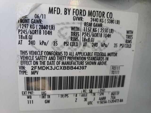 Photo 10 from auction – 2011 FORD EDGE SEL with VIN 2FMDK3JCXBBB44397