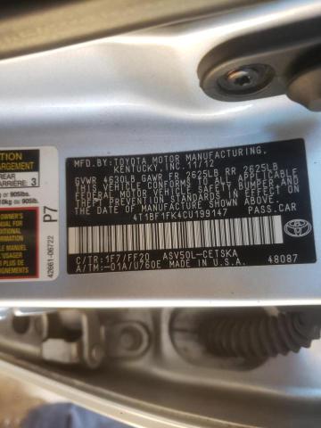 Photo 10 from auction – 2012 TOYOTA CAMRY BASE with VIN 4T1BF1FK4CU199147