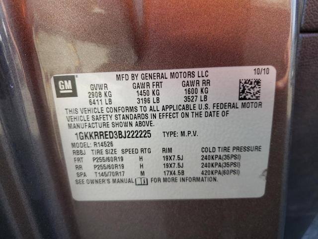 Photo 10 from auction – 2011 GMC ACADIA SLT with VIN 1GKKRRED3BJ222225