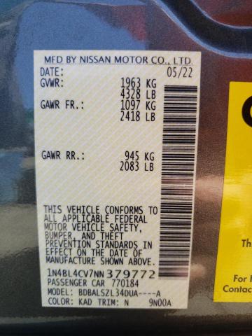 Photo 10 from auction – 2022 NISSAN ALTIMA SR with VIN 1N4BL4CV7NN379772
