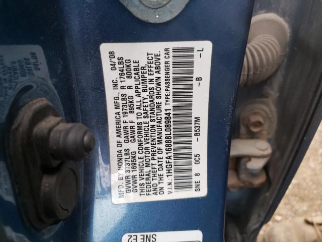Photo 10 from auction – 2008 HONDA CIVIC EX with VIN 1HGFA16888L089841