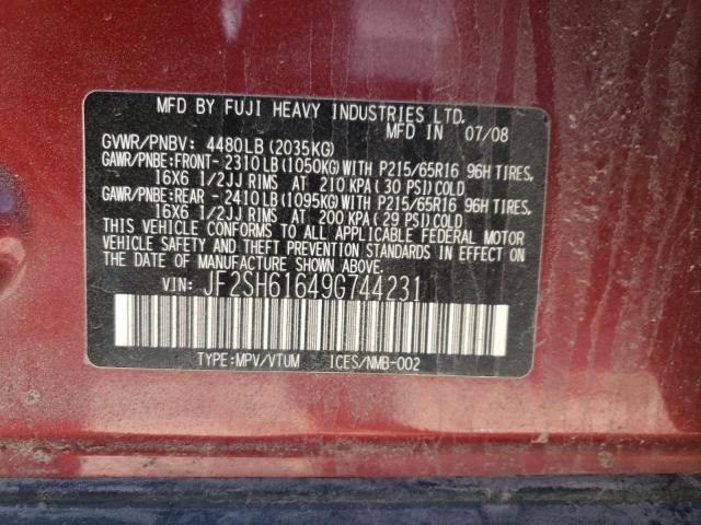 Photo 10 from auction – 2009 SUBARU FORESTER 2 with VIN JF2SH61649G744231