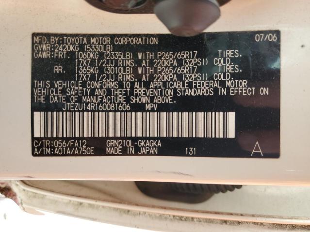 Photo 10 from auction – 2006 TOYOTA 4RUNNER SR with VIN JTEZU14R160081606