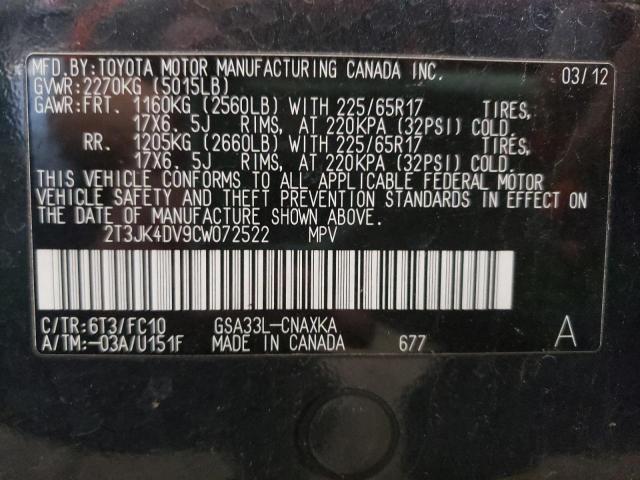 Photo 10 from auction – 2012 TOYOTA RAV4 with VIN 2T3JK4DV9CW072522