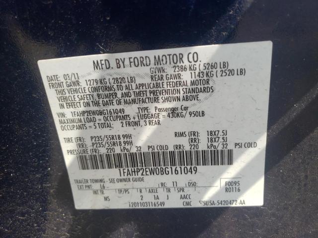 Photo 10 from auction – 2011 FORD TAURUS SEL with VIN 1FAHP2EW0BG161049