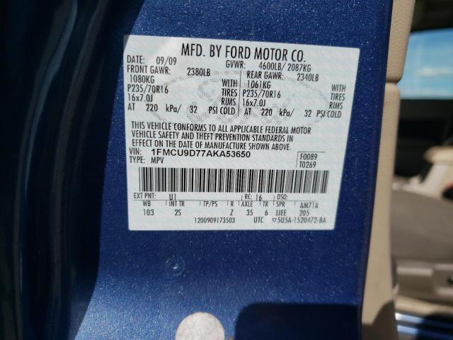 Photo 10 from auction – 2010 FORD ESCAPE XLT with VIN 1FMCU9D77AKA53650