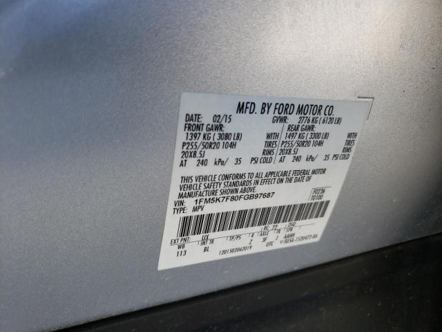 Photo 10 from auction – 2015 FORD EXPLORER L with VIN 1FM5K7F80FGB97687