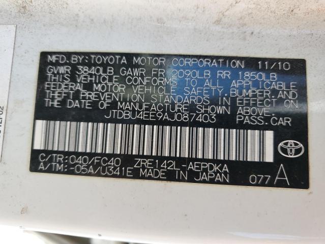 Photo 10 from auction – 2010 TOYOTA COROLLA BA with VIN JTDBU4EE9AJ087403