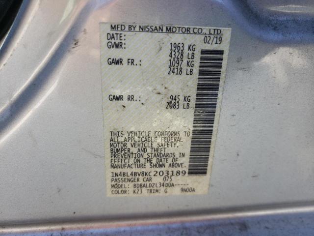 Photo 10 from auction – 2019 NISSAN ALTIMA S with VIN 1N4BL4BV8KC203189