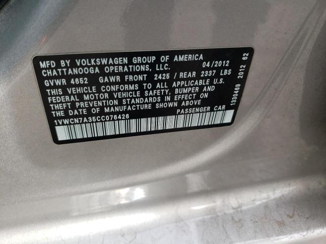 Photo 10 from auction – 2012 VOLKSWAGEN PASSAT SEL with VIN 1VWCN7A35CC076426