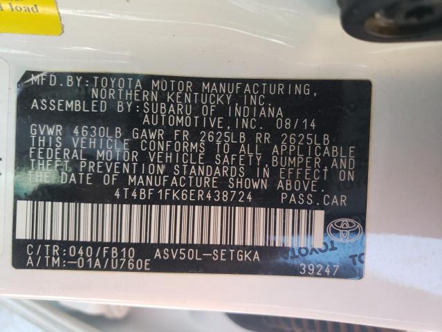 Photo 10 from auction – 2014 TOYOTA CAMRY L with VIN 4T4BF1FK6ER438724