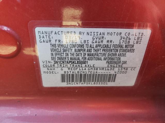 Photo 10 from auction – 2019 NISSAN VERSA S with VIN 3N1CN7AP5KL855501