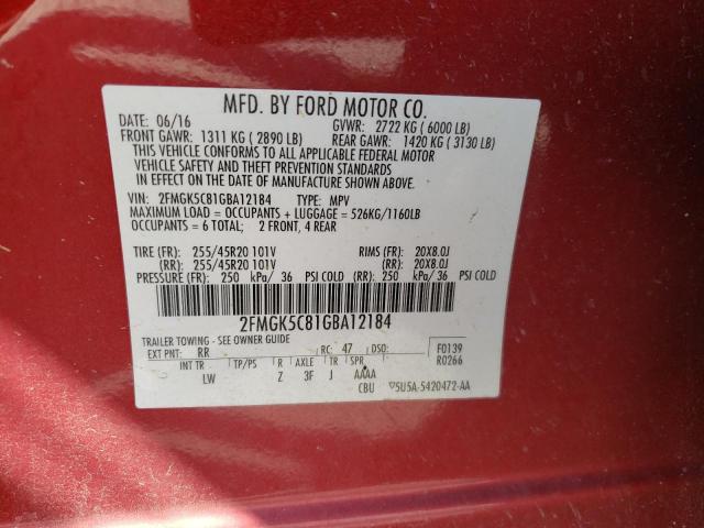 Photo 10 from auction – 2016 FORD FLEX SEL with VIN 2FMGK5C81GBA12184