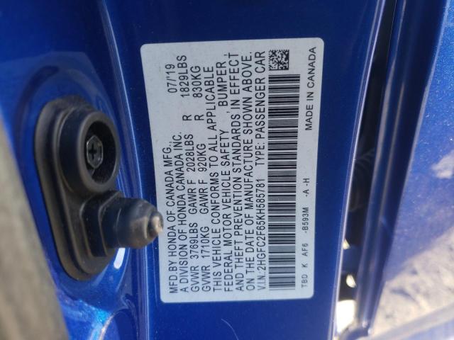 Photo 10 from auction – 2019 HONDA CIVIC LX with VIN 2HGFC2F65KH585781