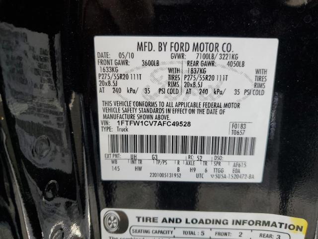 Photo 10 from auction – 2010 FORD F150 SUPER with VIN 1FTFW1CV7AFC49528