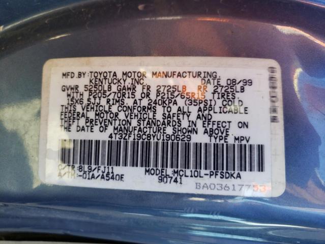 Photo 10 from auction – 2000 TOYOTA SIENNA CE with VIN 4T3ZF19C8YU190629