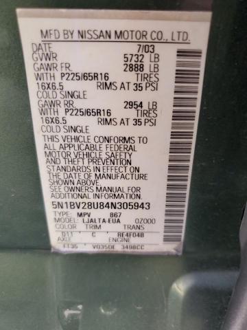 Photo 10 from auction – 2004 NISSAN QUEST S with VIN 5N1BV28U84N305943