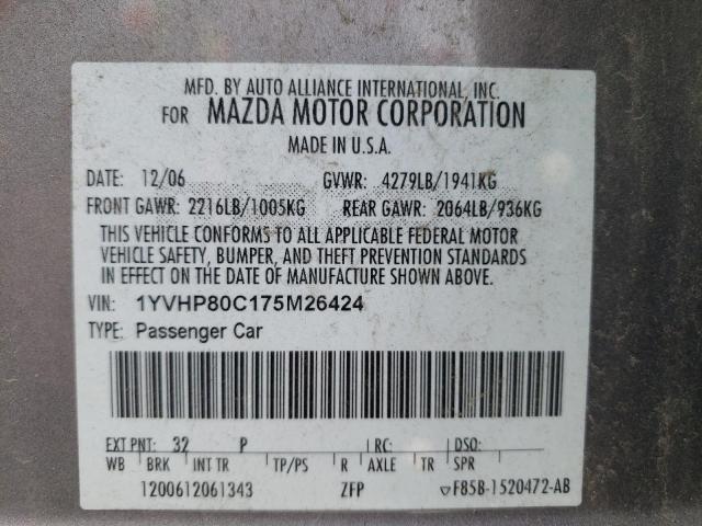 Photo 10 from auction – 2007 MAZDA 6 I with VIN 1YVHP80C175M26424