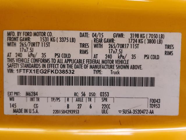 Photo 10 from auction – 2015 FORD F150 SUPER with VIN 1FTFX1EG2FKD38532