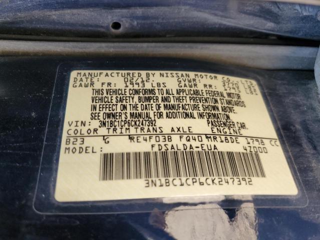 Photo 10 from auction – 2012 NISSAN VERSA S with VIN 3N1BC1CP6CK247392