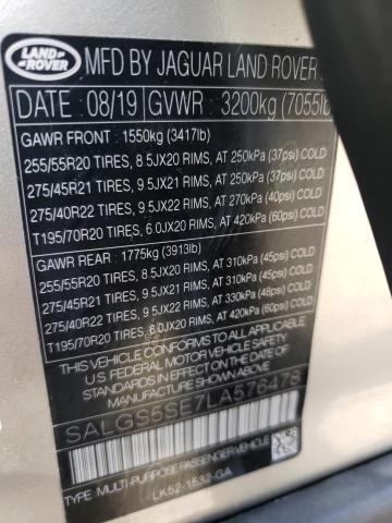 Photo 10 from auction – 2020 LAND ROVER RANGE ROVE with VIN SALGS5SE7LA576478