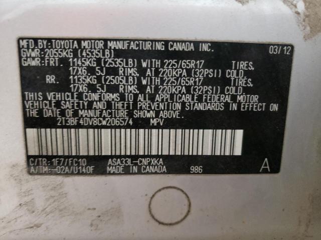 Photo 10 from auction – 2012 TOYOTA RAV4 with VIN 2T3BF4DV8CW206574