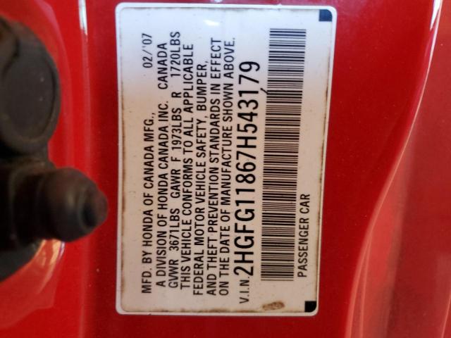 Photo 10 from auction – 2007 HONDA CIVIC EX with VIN 2HGFG11867H543179