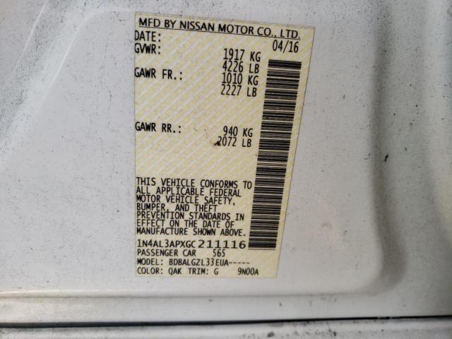 Photo 10 from auction – 2016 NISSAN ALTIMA 2.5 with VIN 1N4AL3APXGC211116