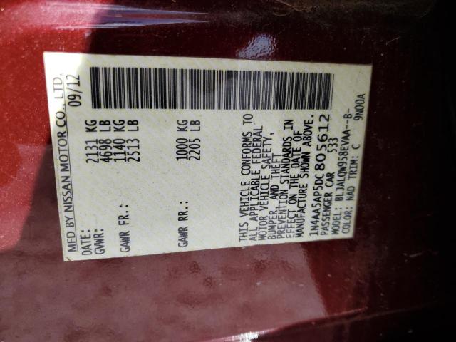 Photo 10 from auction – 2013 NISSAN MAXIMA S with VIN 1N4AA5AP5DC805612