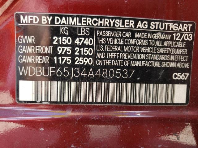 Photo 10 from auction – 2004 MERCEDES-BENZ E 320 with VIN WDBUF65J34A480537