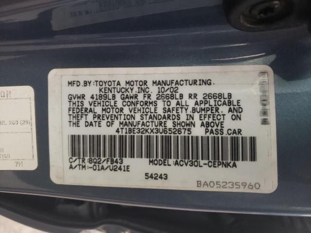 Photo 10 from auction – 2003 TOYOTA CAMRY LE with VIN 4T1BE32KX3U652675