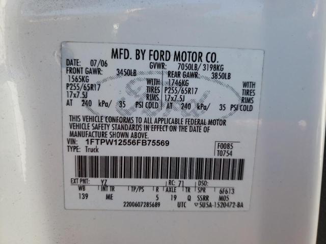 Photo 10 from auction – 2006 FORD F150 SUPER with VIN 1FTPW12556FB75569