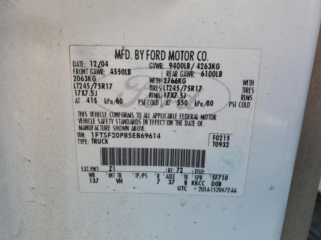Photo 10 from auction – 2005 FORD F250 SUPER with VIN 1FTSF20P85EB69614