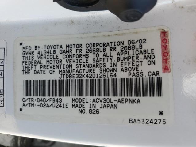 Photo 10 from auction – 2002 TOYOTA CAMRY LE with VIN JTDBE32K420126164