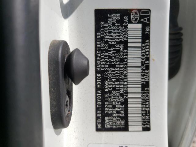 Photo 10 from auction – 2019 TOYOTA COROLLA L with VIN 2T1BURHE2KC214319