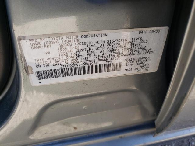 Photo 10 from auction – 2004 TOYOTA RAV4 with VIN JTEGD20V740005059