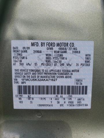 Photo 10 from auction – 2010 FORD ESCAPE HYB with VIN 1FMCU5K32AKA71627