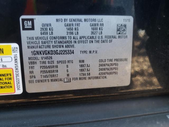 Photo 10 from auction – 2016 CHEVROLET TRAVERSE L with VIN 1GNKVGKD3GJ225334
