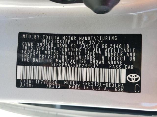 Photo 10 from auction – 2022 TOYOTA COROLLA LE with VIN 5YFEPMAE8NP299947
