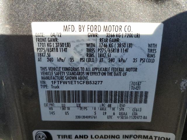 Photo 10 from auction – 2012 FORD F150 SUPER with VIN 1FTFW1ET1CFB53277