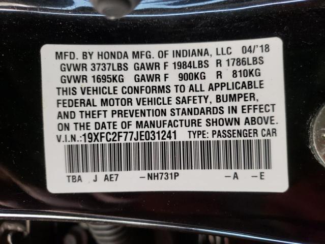 Photo 10 from auction – 2018 HONDA CIVIC EX with VIN 19XFC2F77JE031241