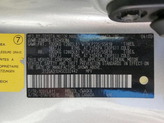 Photo 10 from auction – 2005 LEXUS RX 330 with VIN 2T2GA31U45C032442