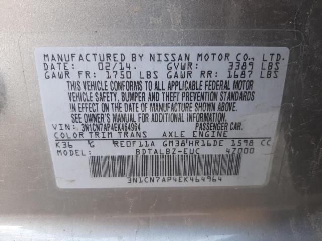 Photo 10 from auction – 2014 NISSAN VERSA S with VIN 3N1CN7AP4EK464964