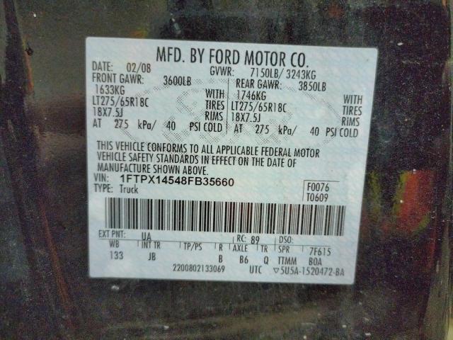 Foto 10 de la subasta – 2008 FORD F150 con VIN 1FTPX14548FB35660