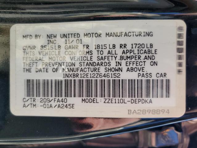 Photo 10 from auction – 2002 TOYOTA COROLLA CE with VIN 1NXBR12E12Z646152